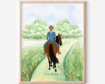 Personalized Horse Owner Portrait Print, Horse and Owner Gift, Horseback Riding Print, Horse Portrait, Horse Rider Gift, Horse Lover Gift