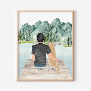 Gepersonaliseerde hondenvader cadeau, aangepaste hondenvader print, hondenliefhebber print, hondenportret, huisdier en eigenaar cadeau, hondenliefhebber cadeau, cadeau voor hondenvader, hondenportret