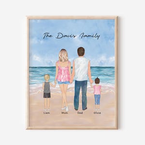 Personalized Beach Family Portrait, Digital Family Illustration, Family Wall Art, Family Beach Vacation Gift, Fathers Day Gift