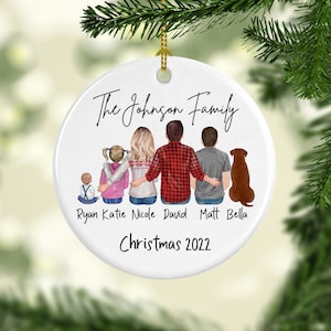 Personalized Family Portrait Christmas Ornament, Family With Kids Baby Ornament, Fur Family Ornament, Custom Christmas Family Ornament