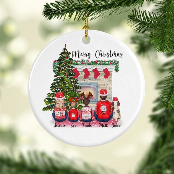 Gepersonaliseerde familie kerstornament, kerstcadeau, bont familie ornament, familie ornament, aangepaste familie ornament, hond familie ornament