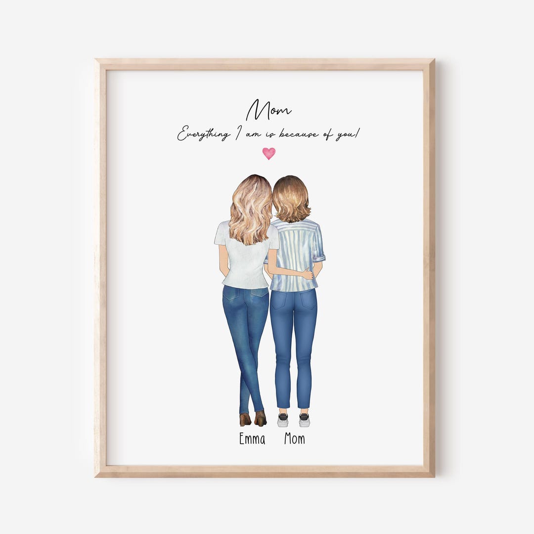 Personalized Mother and Daughter Wall Art, Mom Portrait Print, Mom ...