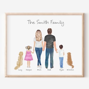 Custom Family Portrait and Pets, Personalized Family Portrait Print, Family Wall Art, Family Anniversary Gift, Family Christmas Gift