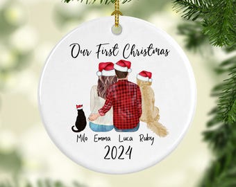 Benutzerdefinierte erste Weihnachtsverzierung, Familienverzierung, Familiengeschenk, Weihnachtsgeschenk, Feiertagsverzierung, erstes Weihnachtsgeschenk, Hunde- und Katzenfamilie