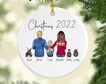 Weihnachten Ornament Familie, Familie mit Hund, Katze, Kaninchen, Chinchilla, Meerschweinchen, Hamster, Frettchen, Nymphensittich, Kakadu, Ara, Vogel Ornament