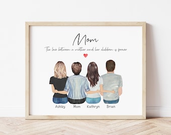 Personalized Mother Daughter Son Portrait Print, Custom Mom and Children Gift, Mothers Day Gift, Gift for Mom from Children, Family Portrait