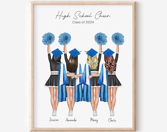 Personalized Cheerleader Graduation Print, Graduation Cheer Team Gift, Cheer Team Graduation Gift, Cheerleader Gift, Graduation Portrait