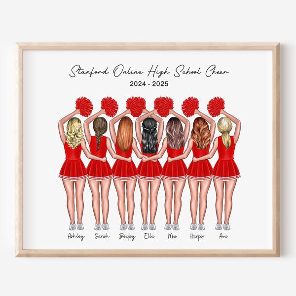Personalized Cheer Team Gift, Custom Cheerleader Print, Cheerleader Gift, Cheer Gift for Team, Cheerleader Portrait Print, Cheer Friend Gift