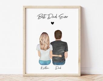 Personalized Dad and Daughter Portrait Print, Gift From Daughter, Fathers Day Gift, Gift For Dad, Family Portrait, Birthday Gift For Father