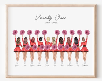 Personalized Cheer Team Gift, Cheer Gifts for Team, Cheerleader Portrait Print,Cheer Team Print,Cheer Friend Gift,Dance Team,Custom Wall Art