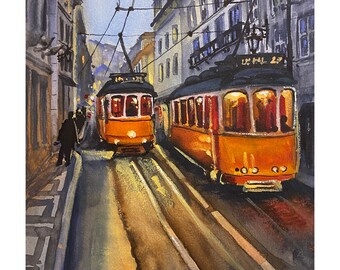 Ready made to print out for any ratio. Printable wall art Lisbon print A yellow tram up the hill in Lisbon color travel photography