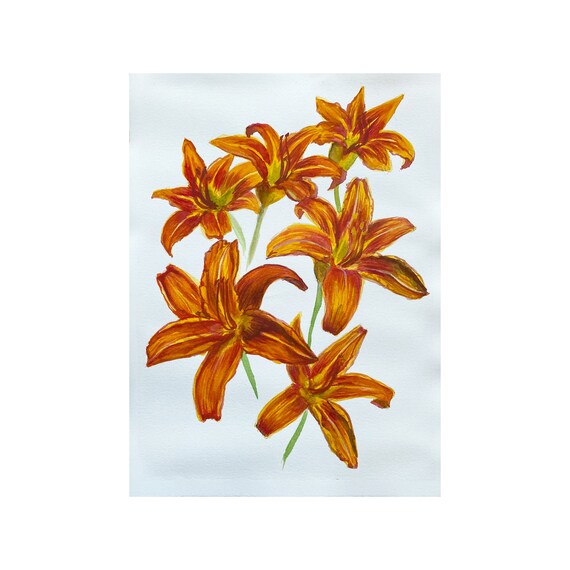 Lily Painting Floral Wall Art Orange Flowers Watercolor Etsy