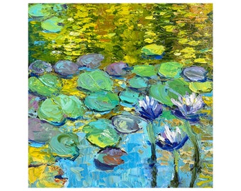 Water Lilies Painting Original Art Abstract Art Oil Painting Impasto Painting Monet Style 12 by 12 inches by Maryna Tytarenko