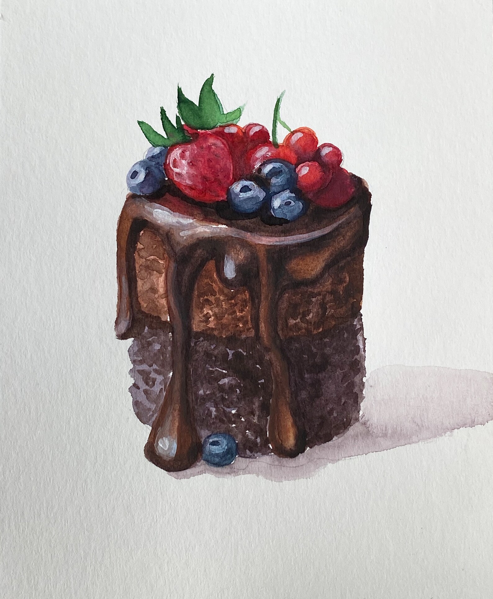 Chocolate Cake Painting Watercolor Art Original Small Painting Etsy