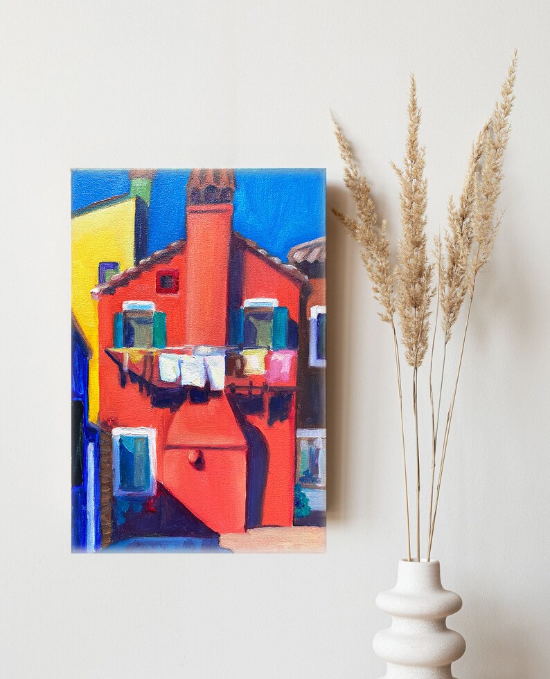 Venice Painting Original Art Burano Wall Art Italy Original Painting Canvas Wall Art Small Painting 8 by 12 inches by MarynaTytarenkoArt image 4