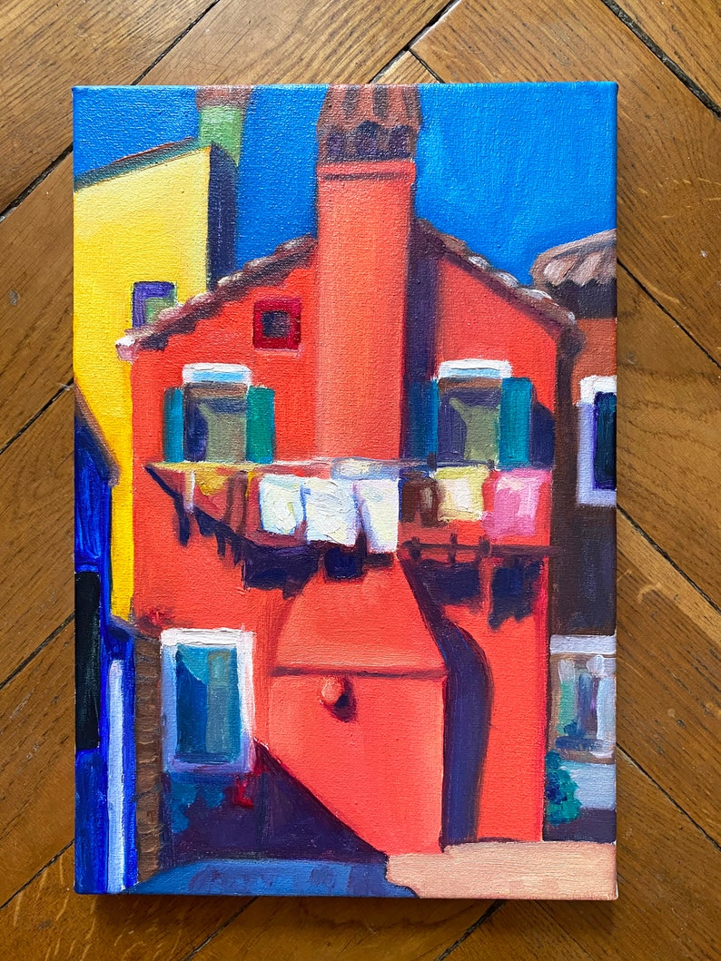 Venice Painting Original Art Burano Wall Art Italy Original Painting Canvas Wall Art Small Painting 8 by 12 inches by MarynaTytarenkoArt image 2