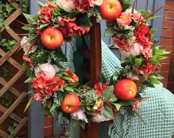 Apple, Hydrangea And Peony Decor Set, Apple And Floral Wreath, All Season Wreath,  Mother's Day Gift, Apple Peony Wreath, Summer Table Decor