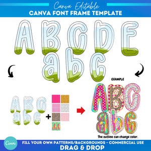 Marcos de letras Canva preppy / Sublimación / Alfabeto de fuente para rellenar / Monograma de marco Canva / Fuente alfa Canva / Letras funky png / Fuente de verano