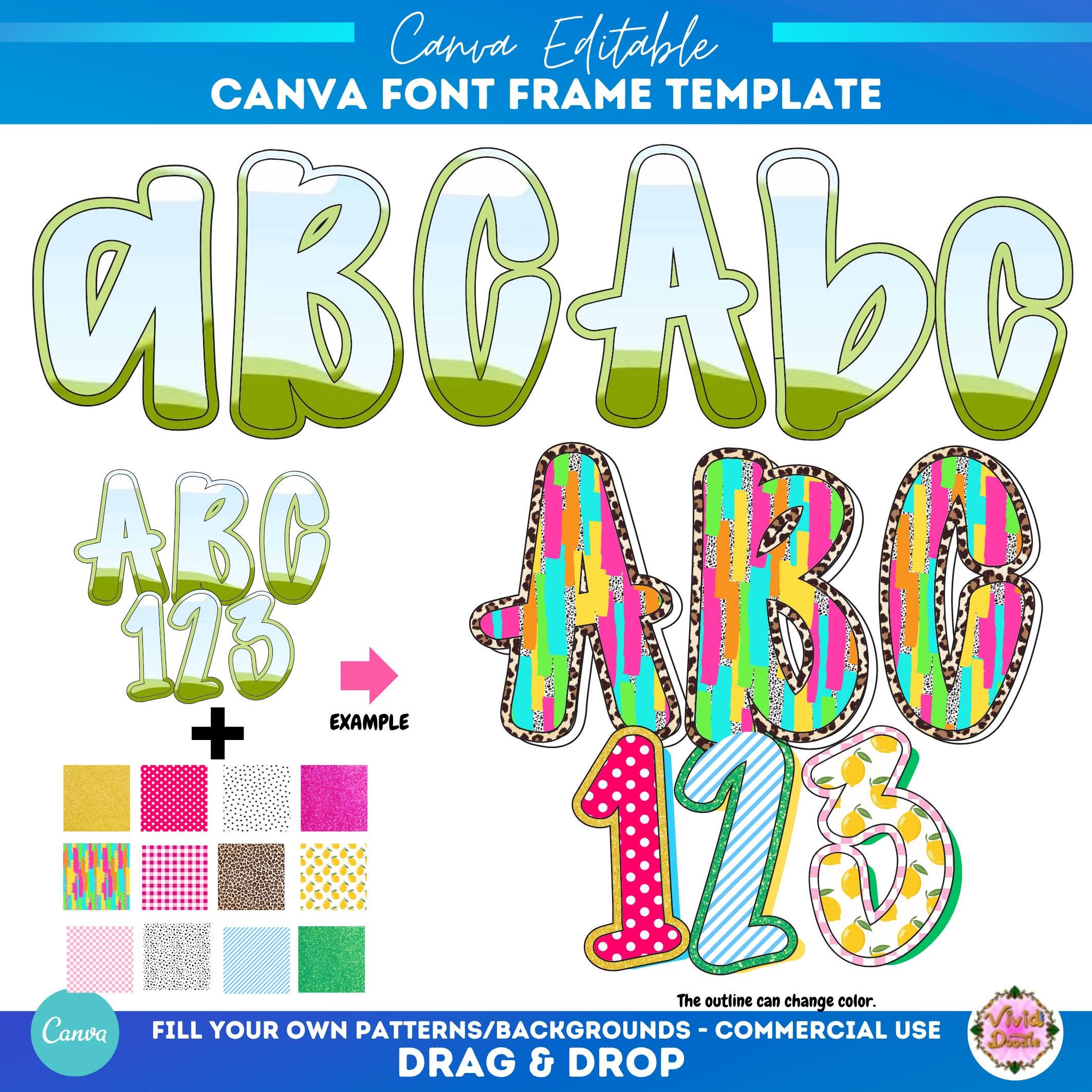 Custom Fill Pattern Preppy Doodle Letter Canva Frame Template | Sublimation Design | Custom ...