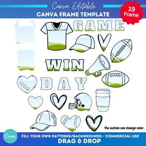 game day canva football Frame template | drag and drop | make your own png | American football | sport Canva template | football Canva frame