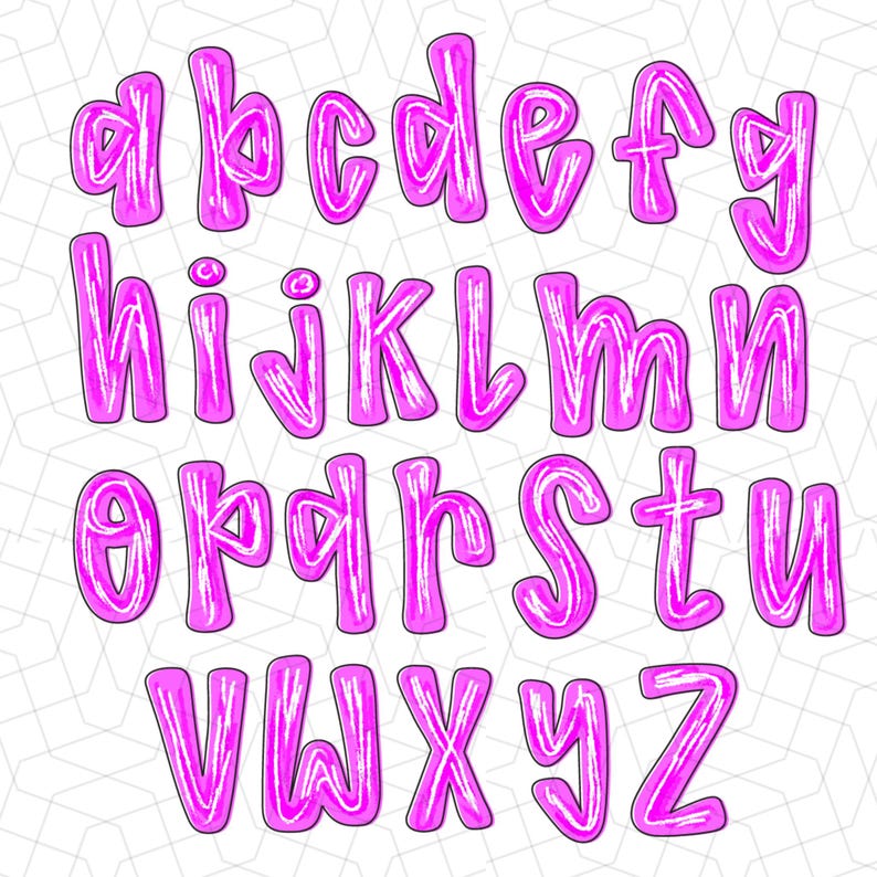 Preppy Brush Stroke Easter Alphabet PNG | Doodle Alpha Font | School ...