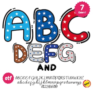 Independence day Alphabet png bundle, America PNG, 4th of July PNG, Usa Flag Png, Bright USA Flag Doodle, Dalmatian Dots, Font Duo, dot font