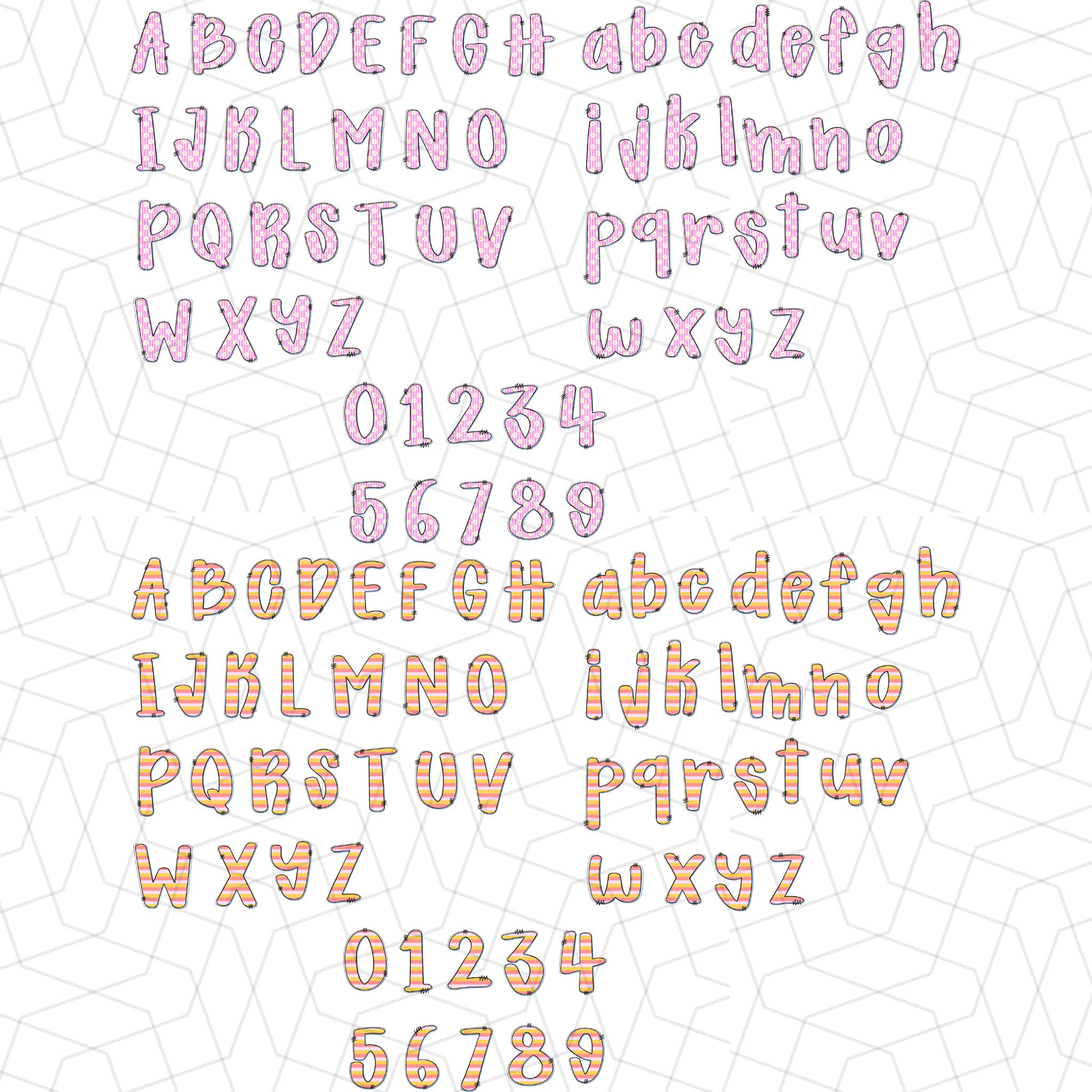 Retro Preppy Floral Teacher Alphabet | Doodle Alpha Font Letter and ...