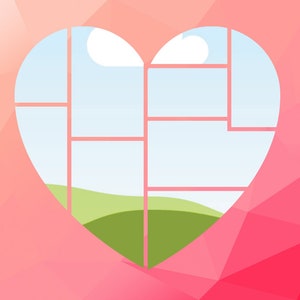 Cornici in tela per collage di foto a forma di cuore carino, modificabili in Canva, cornici mockup, modelli Canva modificabili, modelli di stampa