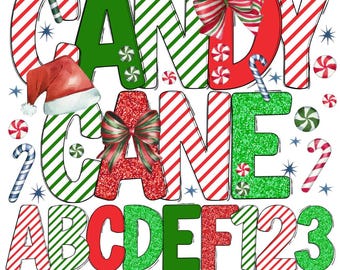 Candy cane Letters and Numbers | Christmas doodle letters | alphabet clipart, | Christmas letters png |  Doodle font bundle