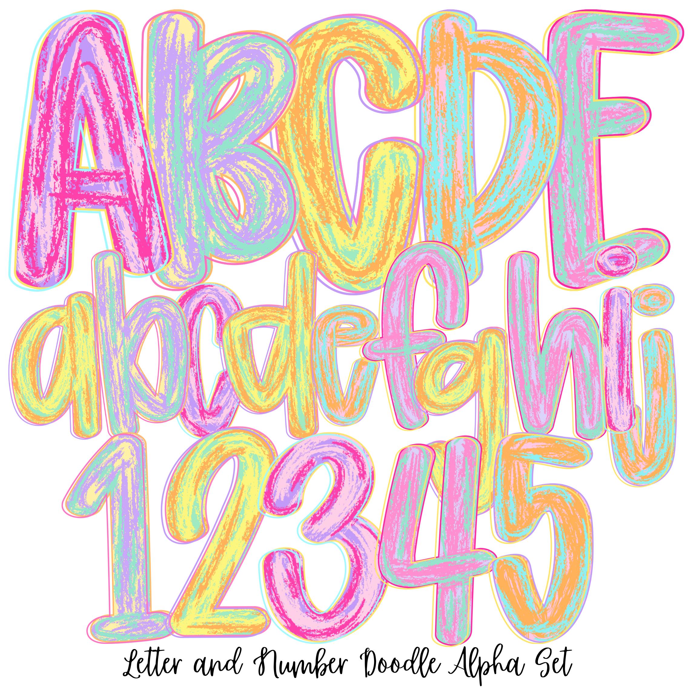Preppy Brush Stroke Easter Alphabet Png | Doodle Alpha Font Letter and ...