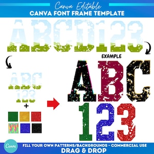 Grunge canvas frame lettertype alfabet | Sublimatie | Aangepast opvulpatroon | Vul het lettertype-alfabet in | Monogram canvas lijst | Verontruste Canva-alfa