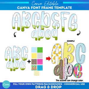 Fuente Preppy Doodle, marco de Canva, sublimación, patrón de relleno personalizado, relleno de fuente, monograma de marco de Canva, fuentes alfa de Canva