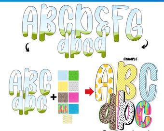 Preppy Doodle Font Canva frame | Sublimation | Custom Fill Pattern | Fill in Font Alphabet | Canva Frame Monogram | Canva alpha fonts