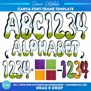Marco de letras del alfabeto de terror con garabatos de Canva / Plantilla de fuente elegante y editable / Marcos personalizables con arrastrar y soltar / Alfabeto de Halloween