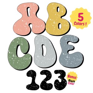 Grunge Groovy Alphabet PNG, distressed font, Retro Letters PNG Bundle, doodle png, groovy font bundle, Boho color Palette, Sublimation