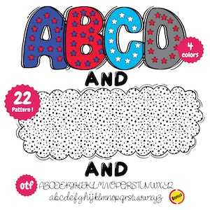 Independence day Alphabet png bundle with Dalmatian Dots background, America PNG, 4th of July PNG,  Usa Flag Png, Bright USA Flag Doodle