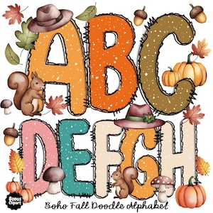 Fall Doodle Letters PNG | Fall Clip Art Alphabet Bundle | Custom Name Fall Letters | Autumn Clipart Doodle PNG