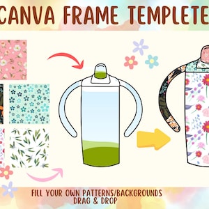 Cornice in tela modificabile, riempi la tua tazza sippy dritta da 12 once Modello CANVA modificabile, sublimazione, trascina e rilascia