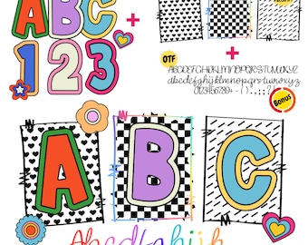 School teacher clipart, teacher png designs, school font png, back to school png, bulletin board letters, teacher doodle png, Dalmatian dot