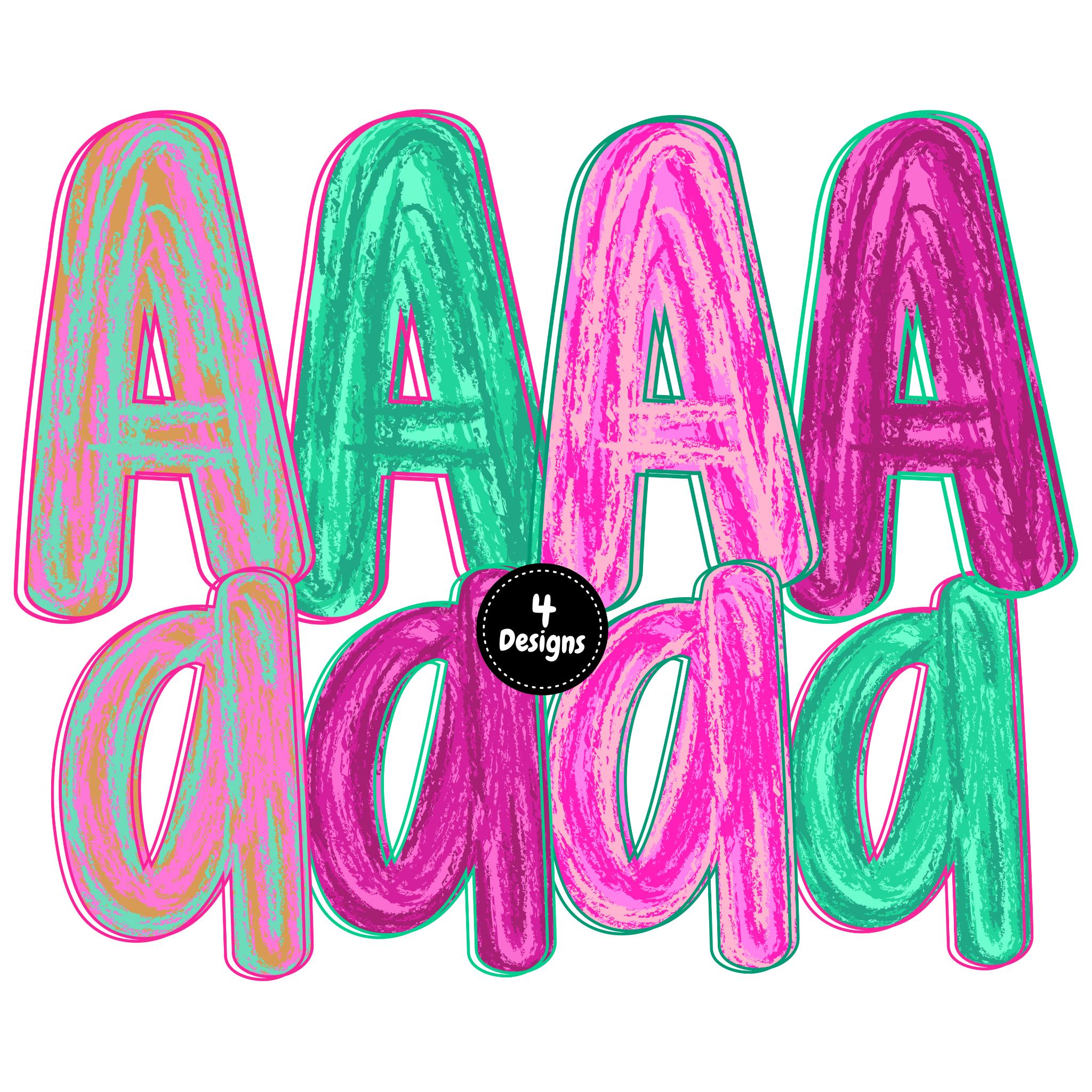 Preppy Brush Stroke Alphabet Png | Doodle Alpha Font Letter and Number ...