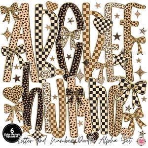 Preppy Slim Fall alphabet PNG  | Cheetah doodle alpha font | School Teacher Alphabet | Leopard Letters Png | Bulletin board | Checkered