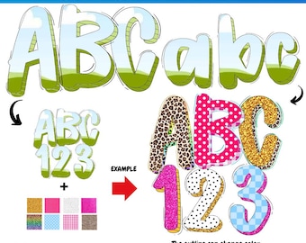 Canva Font Frame |  Alphabet Doodle Font | Sublimation | Preppy Letters and Numbers Bundle | Fill in Alphabet | Canva Frame Monogram