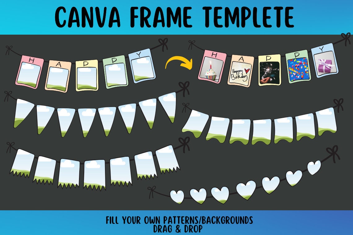 Bunting Canva Frame, Digital Bunting clipart, Canva template, Bunting sublimation Canva template