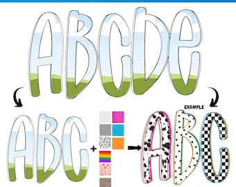 Doodle Schriften Canva Rahmen Alphabet | Sublimationsdruck | Benutzerdefiniertes Füllmuster | Schriftart Leinwandrahmen |  Bitte Alphabet | ausfüllen Sommerschule