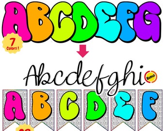 Neon Groovy Alpha PNG Bright, Colorful Alphabet Neon Font, Neon Letters, Doodle Alphabet, Doodle Letters, Bubble Font , Teacher font, Kids