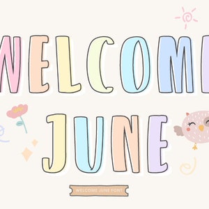 Bienvenido junio fuente de burbujas procreate, fuentes lindas para Cricut, paquete de fuentes para Canva, fuentes para Canva, letras garabateadas Canva, fuente para niños