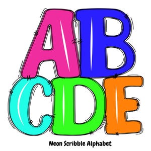 Scribble Alphabet PNG | Bold and Vibrant Letters | Colorful Digital Alphabet Clipart
