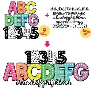 Bright colorful letters png, Dalmatian Alphabet bundle, polka dot alphabet png, marquee letters png, doodle dot font, Black and White bonus