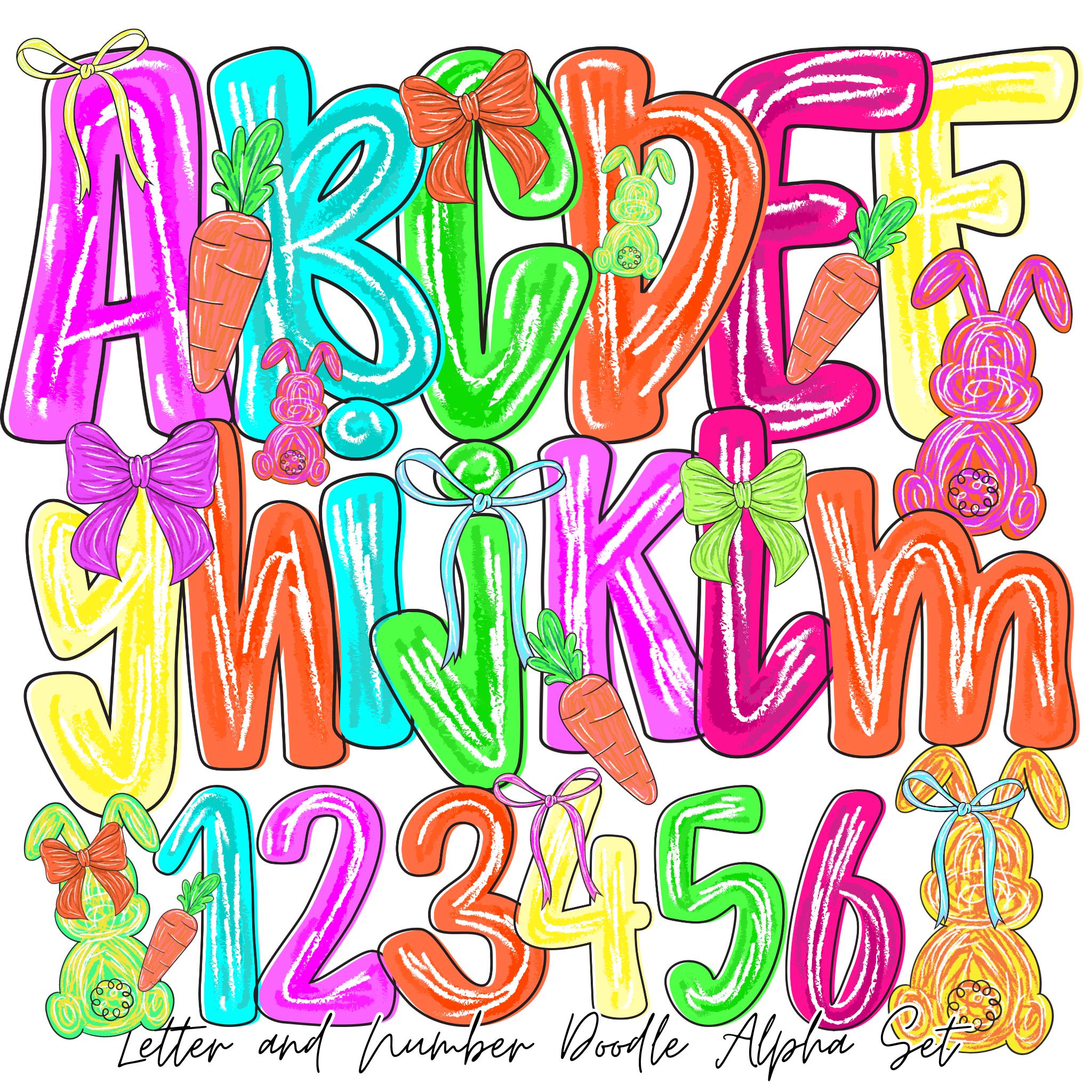 Preppy Brush Stroke Easter Alphabet PNG | Doodle Alpha Font | School ...