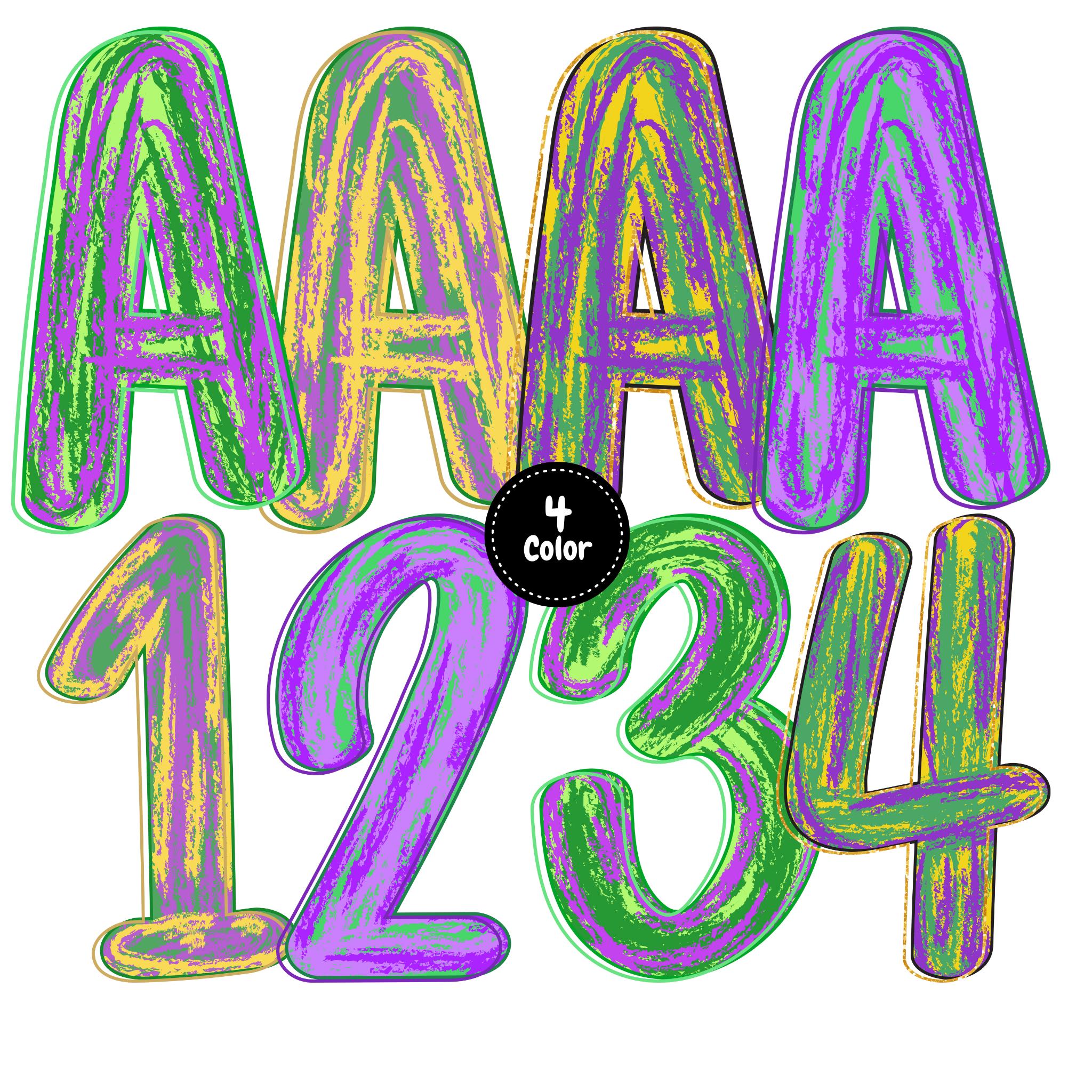 Preppy Brush Stroke Mardi Gras Alphabet Png | Doodle Alpha Font Letter ...